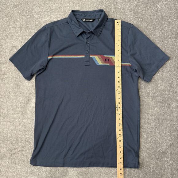 Travis Mathew Polo Shirt Mens Medium Blue Retro Stripe Golf Athletic Casual - Picture 5 of 7